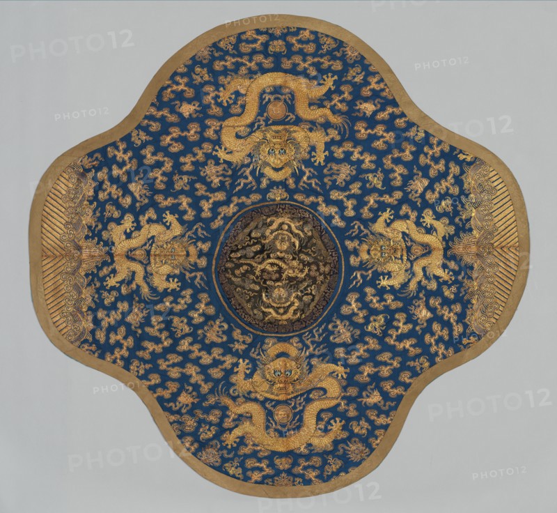 Lobed Square Table Cover, 1800s. China, 19th century. Embroidery, silk and gold thread; overall: 112.4 x 117.5 cm (44 1/4 x 46 1/4 in.)