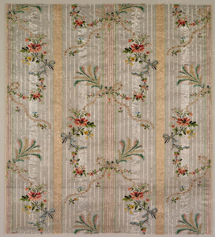 Taffeta, 1774-1793. France, 18th century, Period of Louis XVI (1774-1793). Taffeta, brocaded and embroidered; silk, gold and silver; overall: 54.6 x 60.7 cm (21 1/2 x 23 7/8 in.)