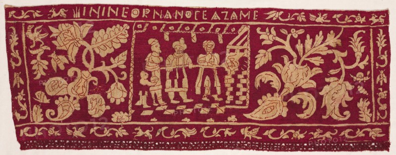 Embroidered Border: The Baking of Unleavened Bread, 1500s-1600s. Italy, 16th-17th century. Embroidery; silk on linen; overall: 18.1 x 45.4 cm (7 1/8 x 17 7/8 in.)