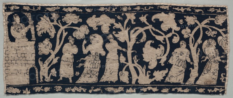Embroidered Border, 1500s-1600s. Italy, 16th-17th century. Embroidery; silk on linen; overall: 11.8 x 29.2 cm (4 5/8 x 11 1/2 in.)