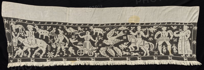 Panel with Unidentified Animals and Tree Pattern, 19th century. Spain ?, 19th century. Needle lace, filet/lacis (knotted ground and darned in two directions); bleached linen (est.); overall: 76.2 x 219.1 cm (30 x 86 1/4 in.).