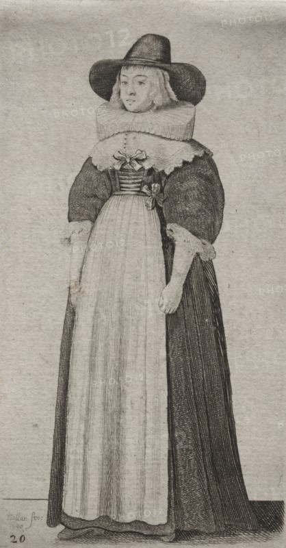 The Several Habits of English Women, from the Nobility to the Country Women as they are in these times:  The Woman with a Mannish Hat and Ribboned Bodice, 1640. Wenceslaus Hollar (Bohemian, 1607-1677). Etching