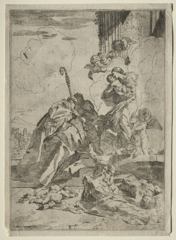 Three  Lucchese Saints interceding with the Virgin for the Victims of the plague, ca. 1630-31. Pietro Testa (Italian, 1612-1650). Etching