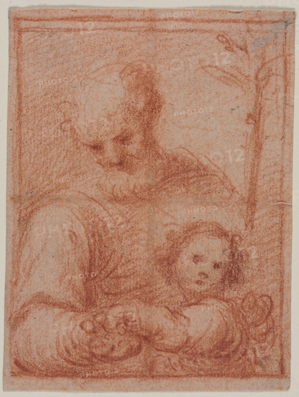 Joseph and Child (recto); Fragment of Two Figures (verso), 16th century. Italy, 16th century. Red chalk; sheet: 12 x 9.1 cm (4 3/4 x 3 9/16 in.); image: 11.3 x 8.5 cm (4 7/16 x 3 3/8 in.).