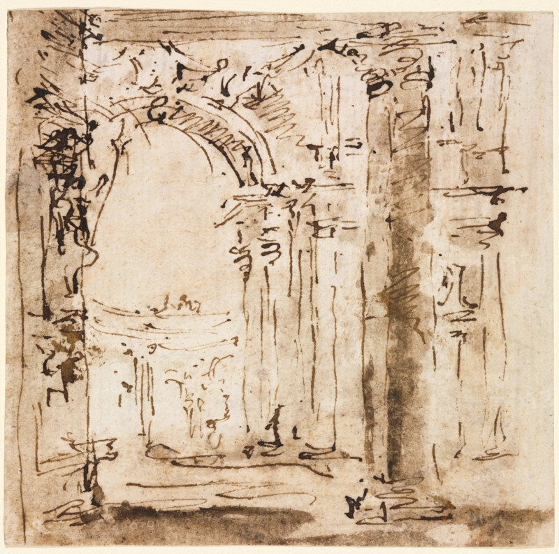 Sketch of the Labyrinth of the Villa Pisani, 1773-1778(?). Francesco Guardi (Italian, 1712-1793). Pen and brown ink with brush and brown wash; sheet: 12.7 x 13.1 cm (5 x 5 3/16 in.).