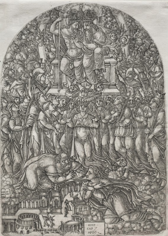 The Apocalpse:  An Innumerable Multitude which stand before the Throne, 1555. Jean Duvet (French, 1485-1561). Engraving; framed: 52.4 x 39.7 x 2.5 cm (20 5/8 x 15 5/8 x 1 in.); unframed: 30.9 x 21.7 cm (12 3/16 x 8 9/16 in.); plate: 30.1 x 21.2 cm (11 7/8 x 8 3/8 in.)
