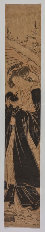 Beauty in Snow, 1765-1784. Isoda Koryusai (Japanese). Color woodblock print; sheet: 64.8 x 10.2 cm (25 1/2 x 4 in.).