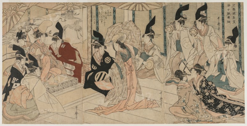 Scene Adapted from the play The Treasury of Loyal Retainers (Chushingura), late 1790s. Kitagawa Utamaro (Japanese, 1753?-1806). Color woodblock print; sheet: 36.9 x 75 cm (14 1/2 x 29 1/2 in.).