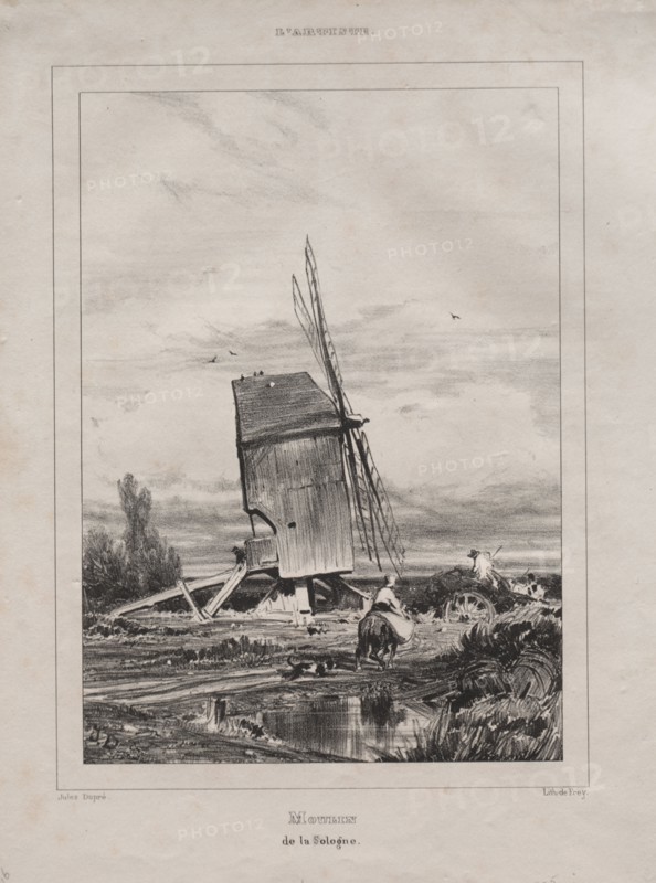 Mill in the Sologne, France, 1835. Jules Dupré (French, 1811-1889). Lithograph
