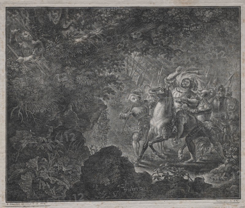 William Tell at Küssnacht, 1820. Charles Samuel Girardet (Swiss, 1780-1863). Lithograph