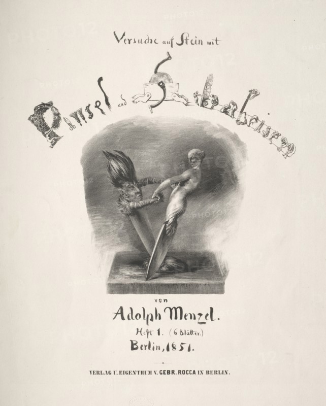Essay on Stone with Brush and Scraper, 1851. Adolph von Menzel (German, 1815-1905). Lithograph