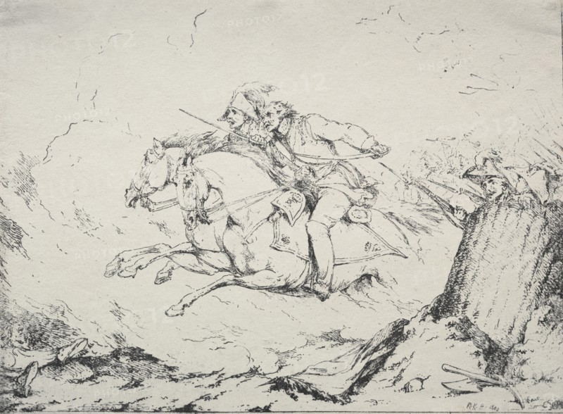 Specimens of Polyautography:  Cavalry Charge, 1803. Robert Kerr Porter (British, 1777-1842). Lithograph
