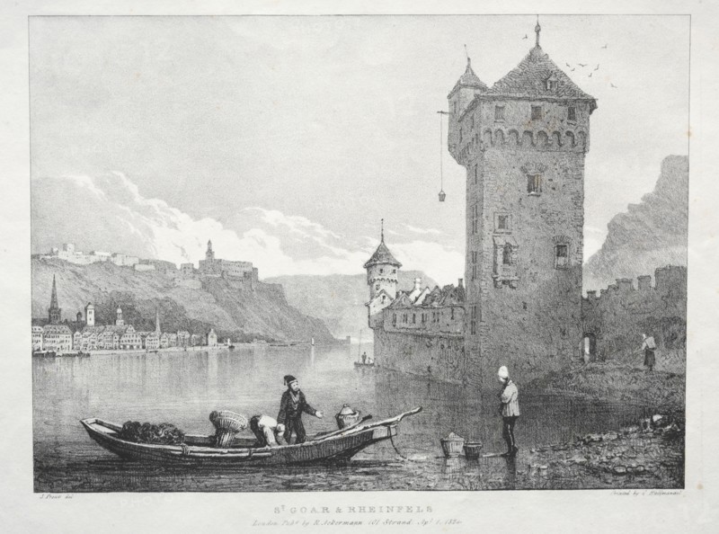 St. Goar and Rheinfels, 1824. Samuel Prout (British, 1783-1852). Lithograph