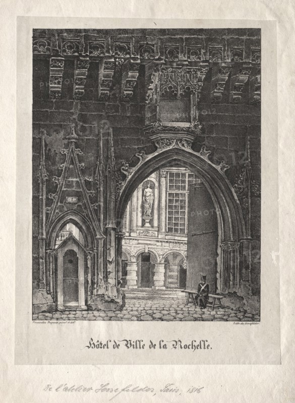 Hotel da Ville de la Rochelle, France. Alois Senefelder (German, 1771-1834). Lithograph