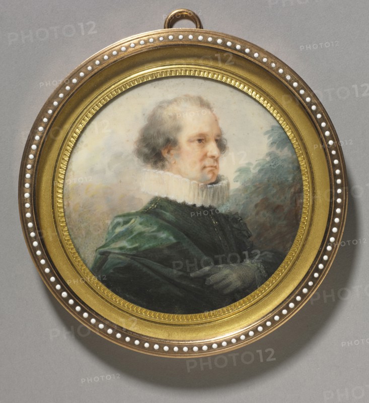 Portrait of a Man with a White Ruff, c. 1790. Heinrich Friedrich Füger (German, 1751-1818). Watercolor on ivory in a later gilt metal and enamel frame; diameter: 8.6 cm (3 3/8 in.); diameter of frame: 11.1 cm (4 3/8 in.).