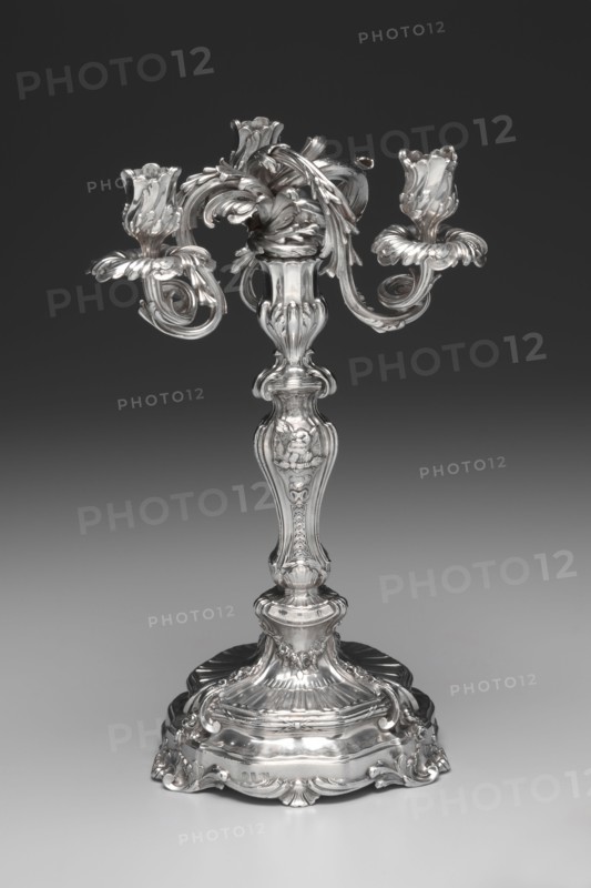 Candelabrum, 1757-1758. François Thomas Germain (French, 1726-1791). Silver; diameter: 19.9 cm (7 13/16 in.); overall: 38.1 x 24.5 cm (15 x 9 5/8 in.).