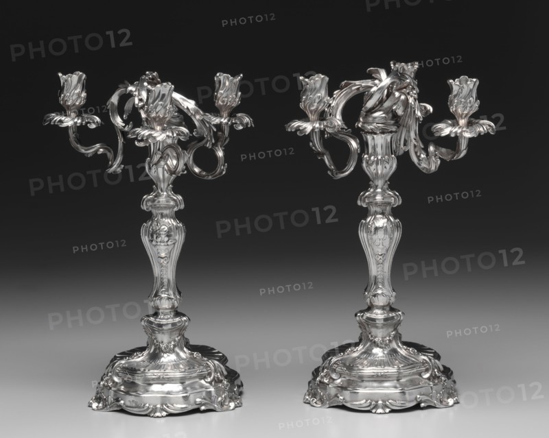 Candelabrum Pair , 1757-1758. François Thomas Germain (French, 1726-1791). Silver; diameter: 19.9 cm (7 13/16 in.); overall: 38.1 x 24.5 cm (15 x 9 5/8 in.).