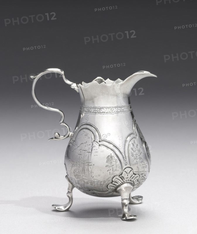 Cream Jug, 1740-1750. Jacob Hurd (American, 1702-1758). Silver; with handle: 9.9 x 8.8 cm (3 7/8 x 3 7/16 in.).