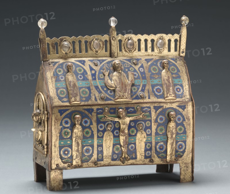 Chasse, c. 1225-1250. France, Limousin, Limoges, Gothic period, 13th century. Copper: repoussé, engraved, stippled, and gilded; champlevé enamel; oak core; overall: 24.7 x 24.2 x 10.4 cm (9 3/4 x 9 1/2 x 4 1/8 in.).
