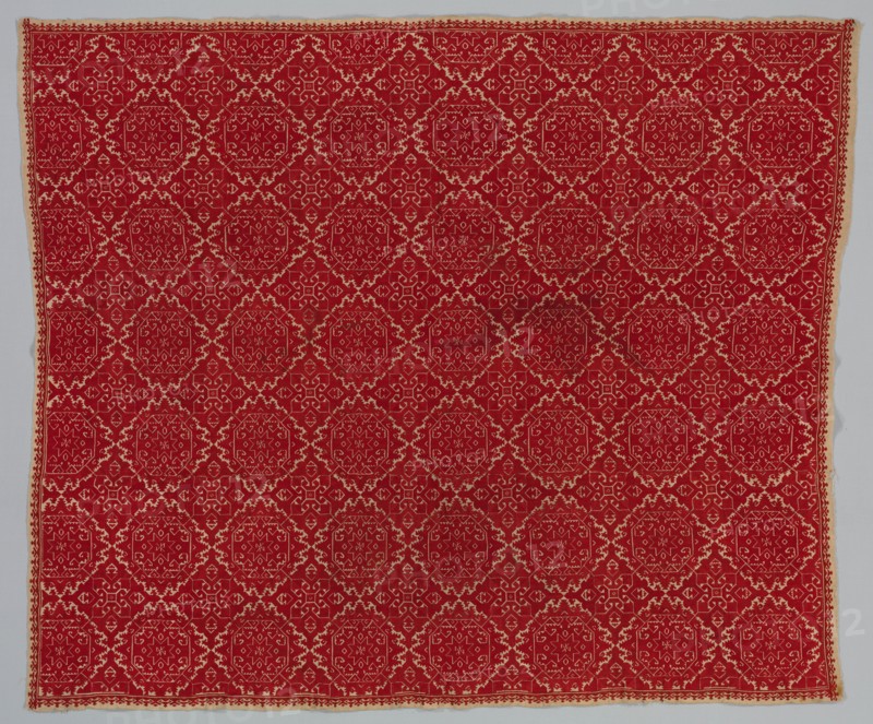 Bedspread, 1700s. Greece, Cyclades Islands, Naxos, 18th century. Embroidery: silk on linen tabby ground; overall: 179.7 x 144.8 cm (70 3/4 x 57 in.)