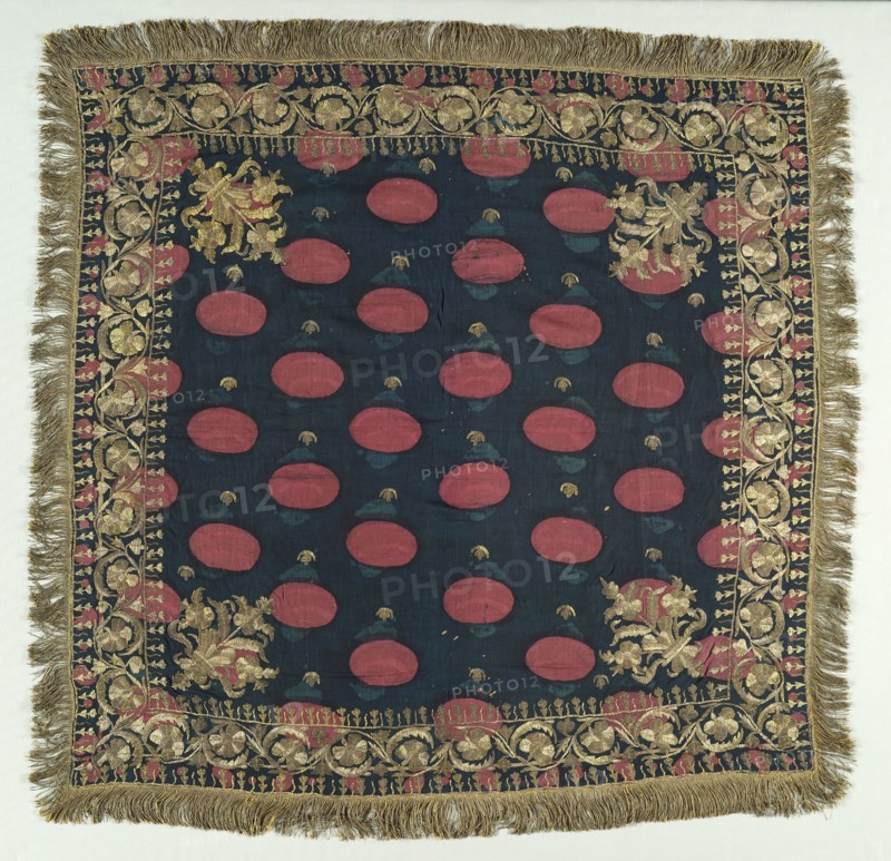 Embroidered Cover, 19th century. Turkey, 19th century. Embroidery: gold filé, twisted around silk core, on cotton tabby ground; overall: 114 x 111 cm (44 7/8 x 43 11/16 in.).