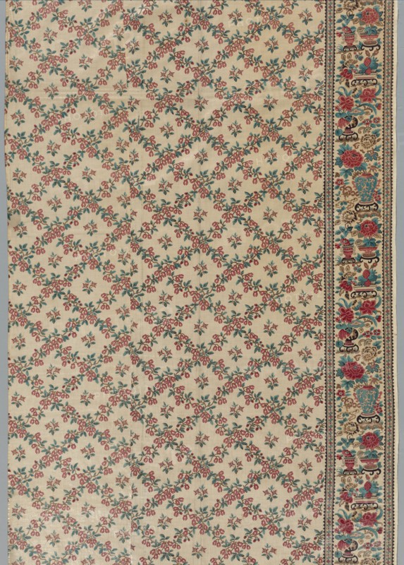 Roller-Printed Glazed Chintz with Flower and Vase Design, 1800s. England, 19th century. Roller printed cotton; overall: 258.3 x 92.6 cm (101 11/16 x 36 7/16 in.)