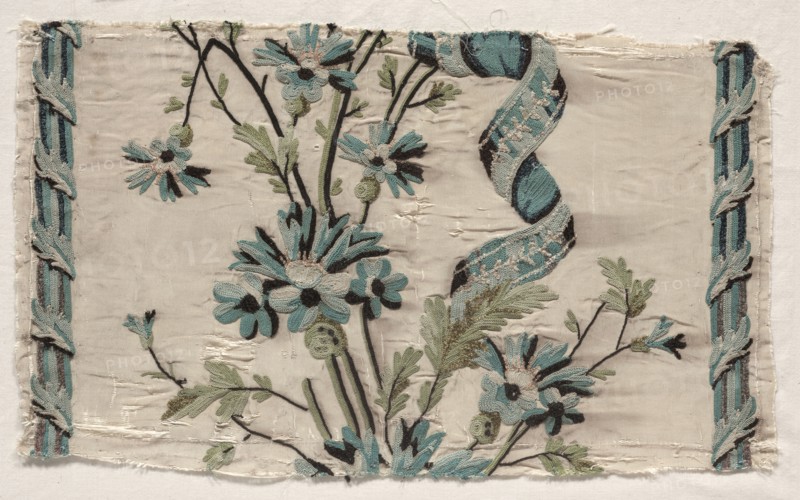 Two Pieces of Embroidery, 1723-1774. Philippe de Lasalle (French, 1723-1805). Embroidery, silk; overall: 23.7 x 40.2 cm (9 5/16 x 15 13/16 in.)