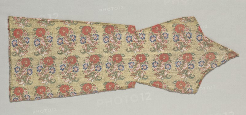 Sleeve with birds in blossoming bushes, 1700s. Iran. Taqueté: silk and gilt-metal thread; overall: 19.7 x 52.1 cm (7 3/4 x 20 1/2 in.)