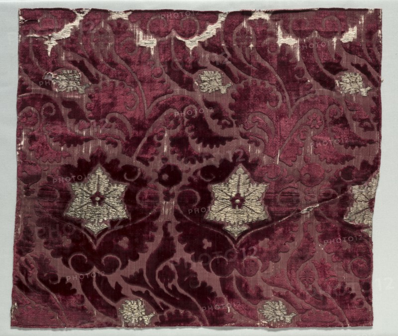 Velvet Fragment, c. 1400. Italy, Florence, early 15th Century. Velvet (cut, voided, and brocaded): silk and gold thread; overall: 43.8 x 50.2 cm (17 1/4 x 19 3/4 in.)
