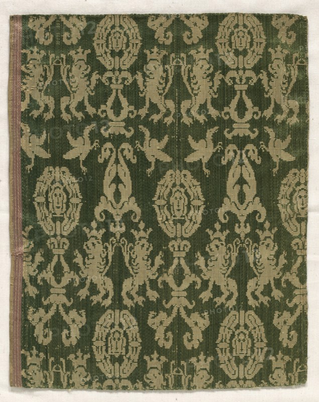 Satin Fragment, 15th-16th century. Spain, 15th-16th century. Lampas weave, silk; average: 25.1 x 20 cm (9 7/8 x 7 7/8 in.)