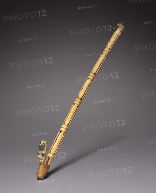 Spear Thrower, 200 BC-200. Peru, South Coast, late Paracas or early Nasca style. Bone, hematite, cotton thread, sinew; overall: 5.8 x 2 cm (2 5/16 x 13/16 in.).