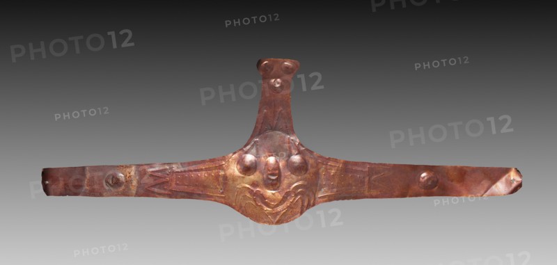 Forehead Ornament, 100 BC-700. Peru, South Coast, Nasca style (100 BC-AD 700). Hammered gold alloy; overall: 27.4 x 9.3 cm (10 13/16 x 3 11/16 in.).