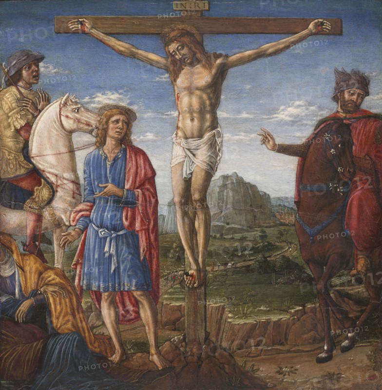 The Crucifixion, 1470s. Matteo di Giovanni (Italian, c. 1435-1495). Tempera and oil with gold on wood panel; framed: 39.4 x 38.1 x 4.5 cm (15 1/2 x 15 x 1 3/4 in.); unframed: 29.8 x 31 cm (11 3/4 x 12 3/16 in.).