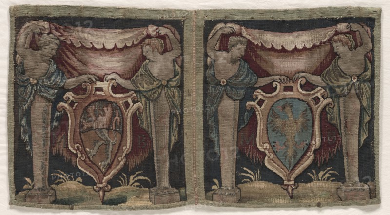 Fragment of Two-Sectioned Tapestry Border, 1500s. England ?, 16th century. Tapestry weave: wool, silk, and gold filé; overall: 31.8 x 61 cm (12 1/2 x 24 in.)