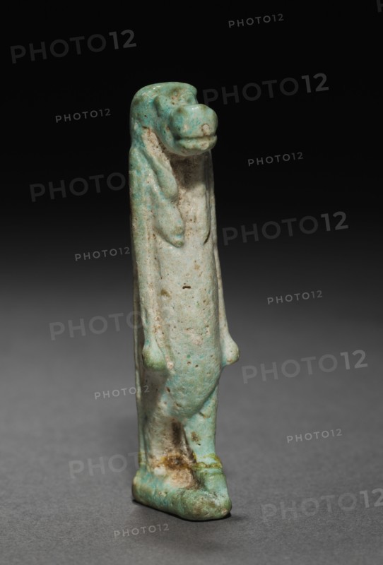 Amulet of Taweret, 305-30 BC. Egypt, Ptolemaic Dynasty. Light robin's egg blue faience; overall: 5.3 x 1.5 x 1.7 cm (2 1/16 x 9/16 x 11/16 in.).