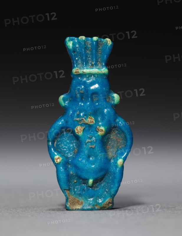 Amulet of Bes, 30 BC-AD 395. Egypt, Greco-Roman Period, Roman Empire. Polychrome faience; average: 3.7 x 1.8 x 0.7 cm (1 7/16 x 11/16 x 1/4 in.).
