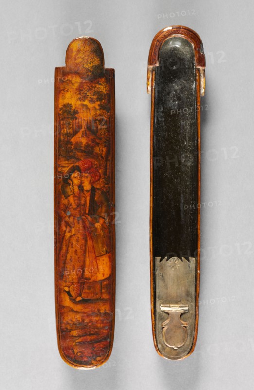 Pen and Ink Box, 1697-98. Iran, Safavid period (1501-1722). Lacquer over papier maché; overall: 3.6 x 22.3 x 4.2 cm (1 7/16 x 8 3/4 x 1 5/8 in.).