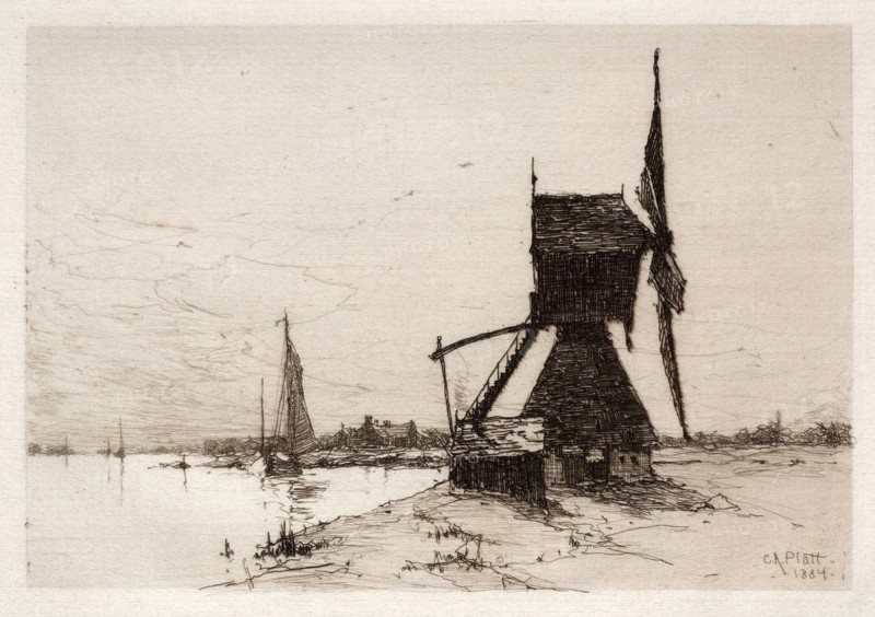 Windmill along the Coast, 1884. Charles Adams Platt (American, 1861-1933). Etching