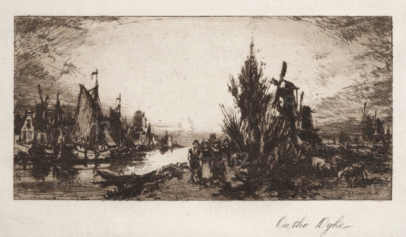On the Dyke, 1885. Charles A. Vanderhoof (American, 1928). Etching