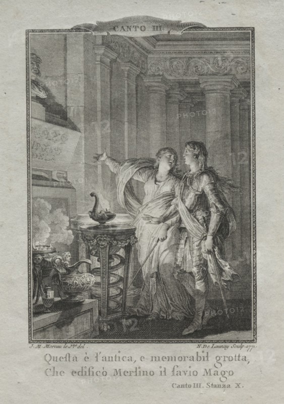 In the Grotto of Merlin, the Magician, 1771. Nicolas Delaunay (French, 1739-1792). Engraving and etching