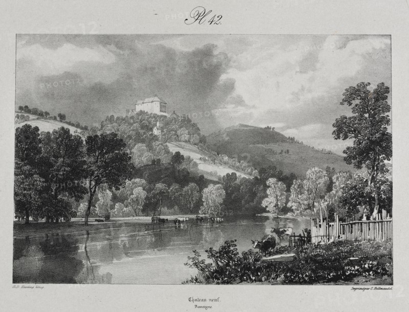 Voyages pittoresques et romantiques dans l'ancienne France.  Auvergne:  Château Neuf, 1825. James Duffield Harding (British, 1798-1863). Lithograph