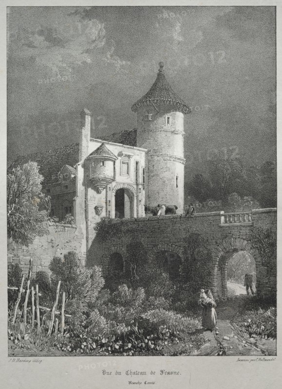 Voyages pittoresques et romantiques dans l'ancienne France.  Franche-Comté:  Vue du Château de Frasne, 1825. James Duffield Harding (British, 1798-1863). Lithograph