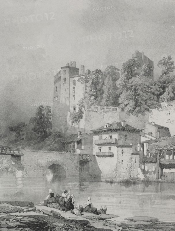 Voyages pittoresques et romantiques dans l'ancienne France.  Bretagne:  Chateau de Clisson. Eugène Cicéri (French, 1813-1890). Lithograph