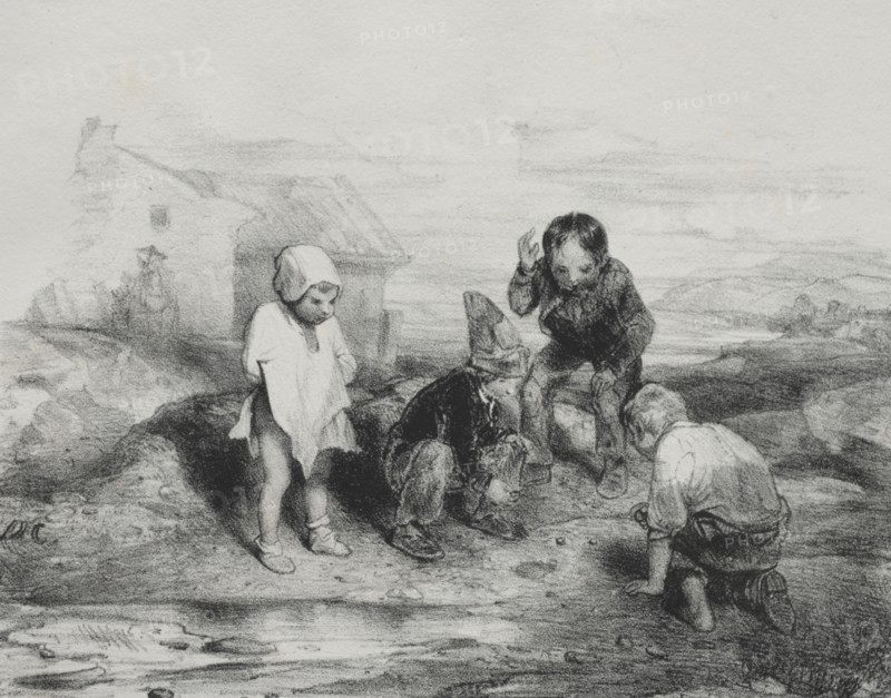 The Deciding Throw. Alexandre-Gabriel Decamps (French, 1803-1860). Lithograph
