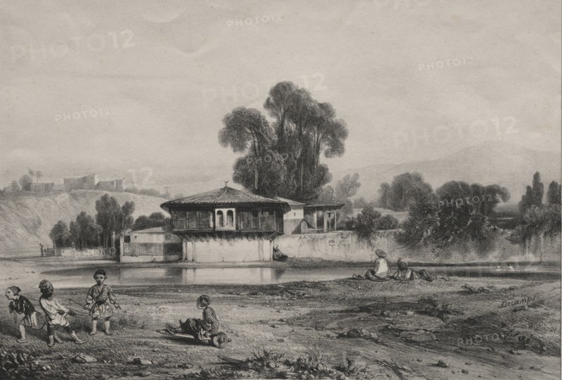 Pavilion at the Edge of a River. Alexandre-Gabriel Decamps (French, 1803-1860). Lithograph