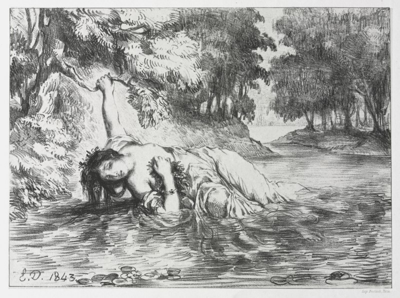 Hamlet:  The Death of Ophelia, 1843. Eugène Delacroix (French, 1798-1863). Lithograph