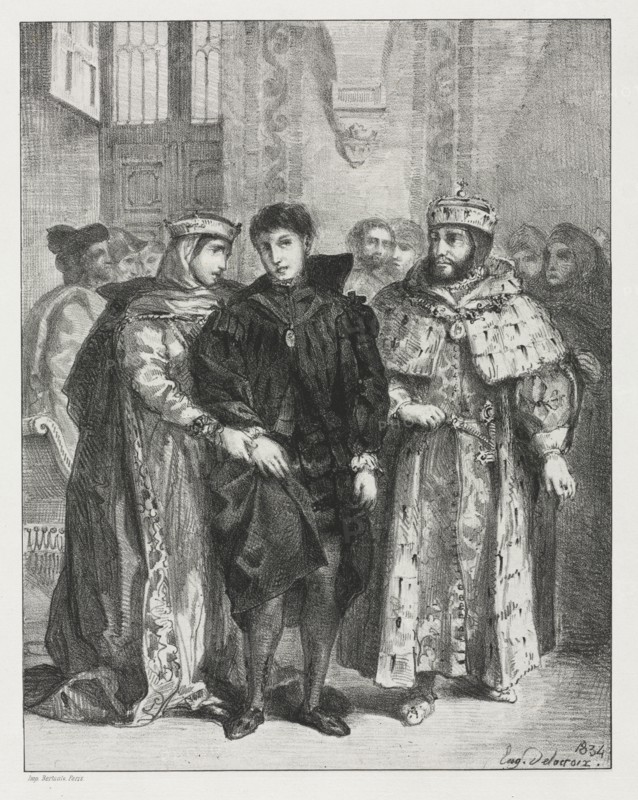 Hamlet:  The Queen Endeavors to Console Hamlet, 1834. Eugène Delacroix (French, 1798-1863). Lithograph
