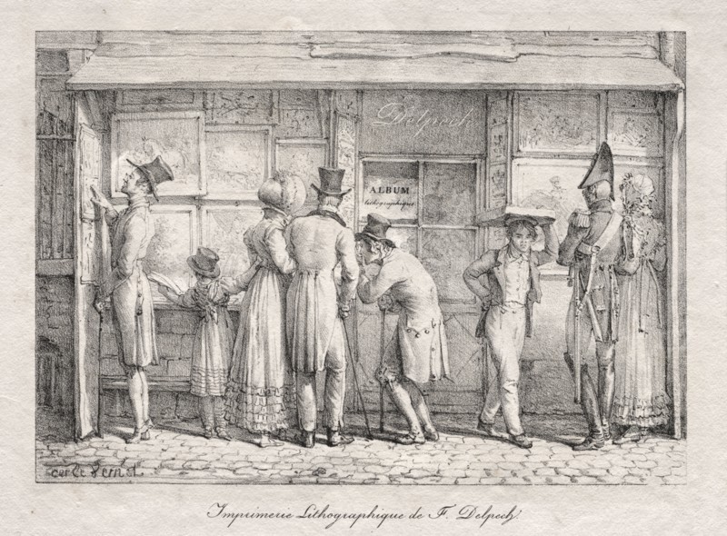 Delpech Lithographic Print Shop, c. 1818. Carle Vernet (French, 1758-1836). Lithograph; sheet: 26 x 34.4 cm (10 1/4 x 13 9/16 in.); image: 16.9 x 24.3 cm (6 5/8 x 9 9/16 in.)