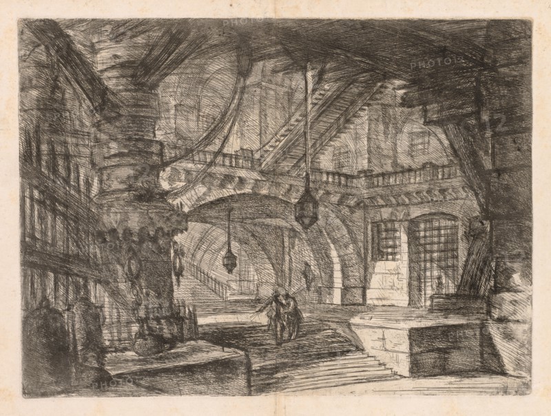 The Prisons:  A Wide Hall with Lanterns, 1745-1750. Giovanni Battista Piranesi (Italian, 1720-1778). Etching