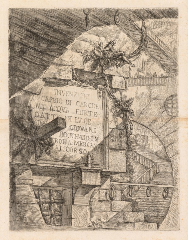 The Prisons:  Title Page -- Interior of a Prison, 1745-1750. Giovanni Battista Piranesi (Italian, 1720-1778). Etching